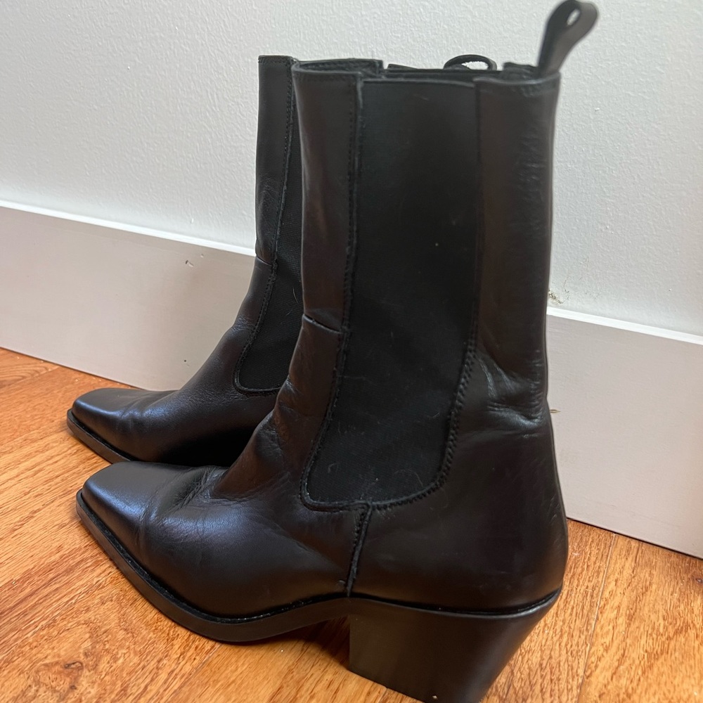mid calf cowboy chelsea western boots real leather black 39EU/8.5US